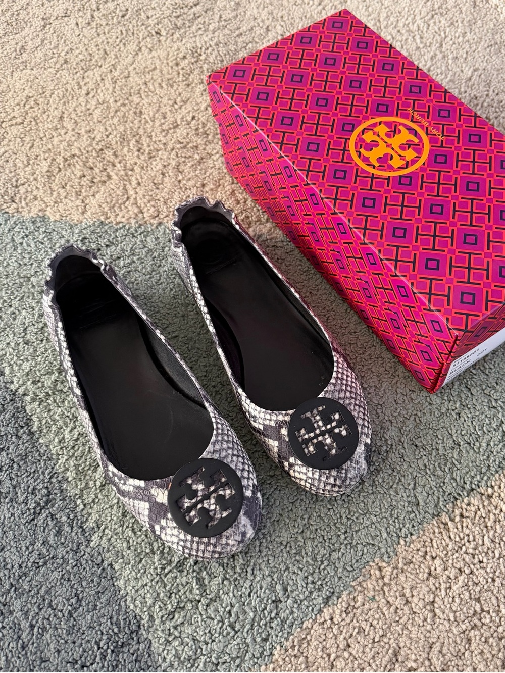 Tory Burch Stamped Snake Minnie Travel Ballet Metal Logo - Soft Nappa Leather